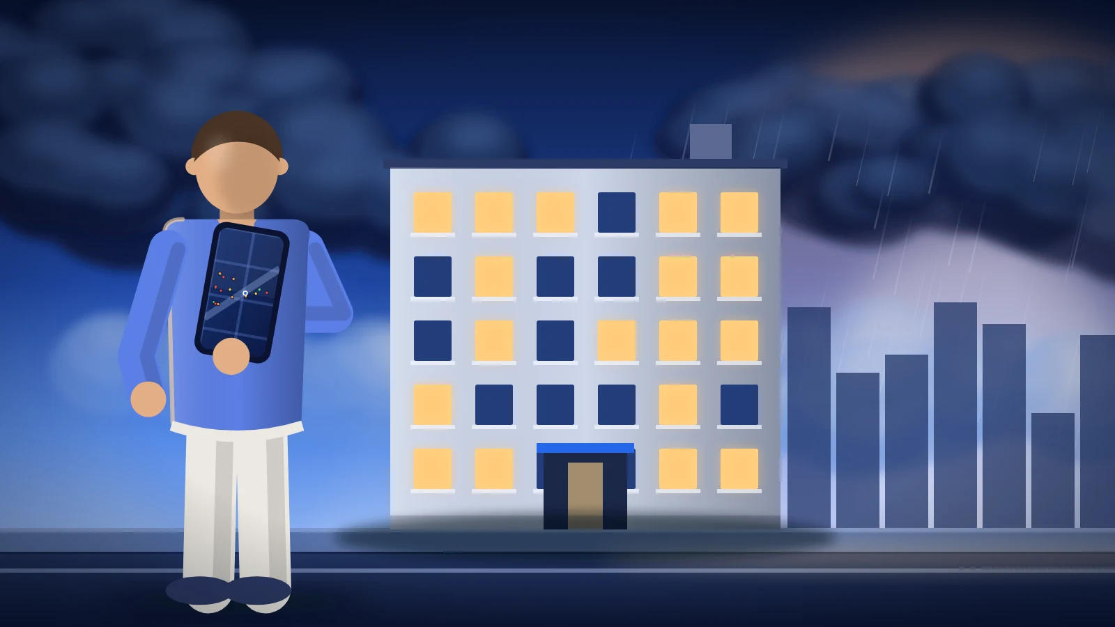 A property manager walking a building